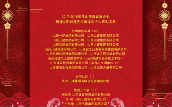 2018年省屬企業(yè)文明單位揭曉山西建投榮獲多項榮譽